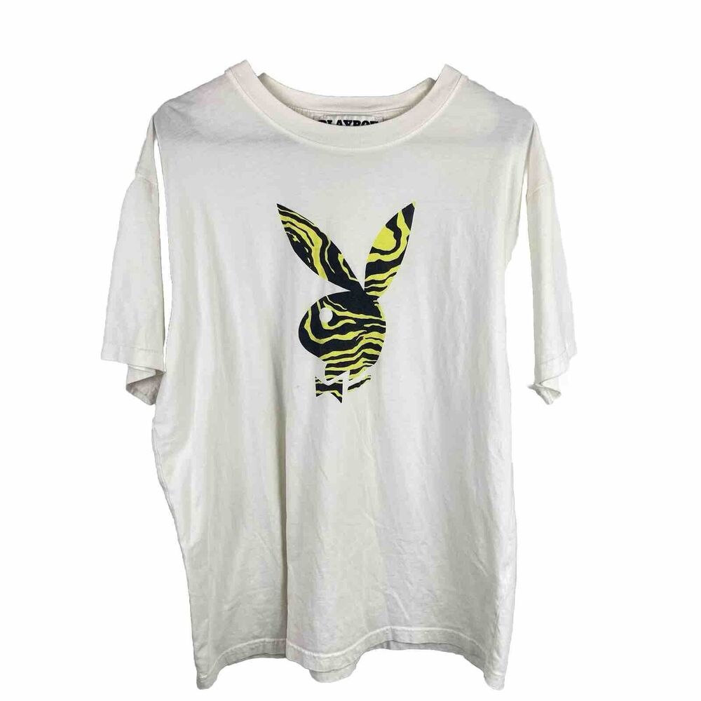 Playboy Pacsun Men's L T Shirt Yellow Black Striped Bunny Y2K